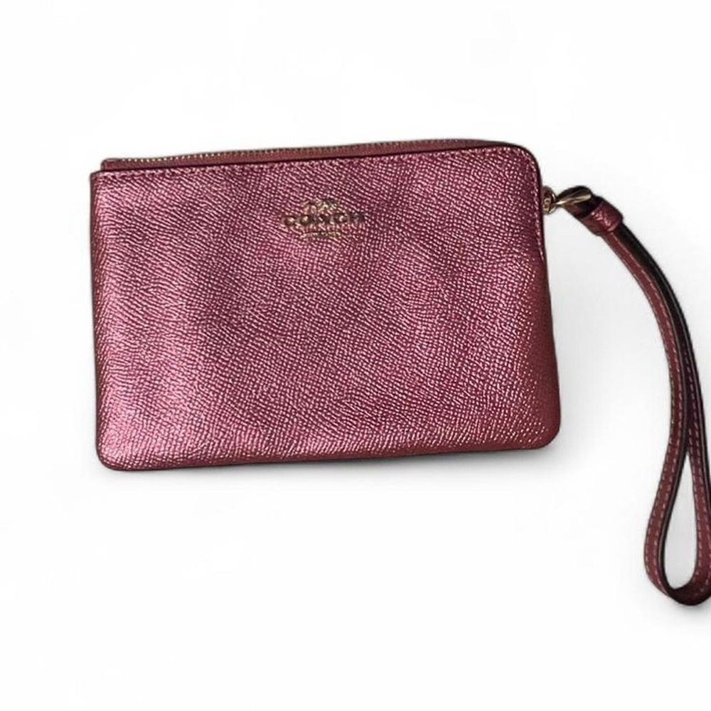 Coach Metallic Pink Leather Wristlet with Gold Logo - Picture 3 of 3